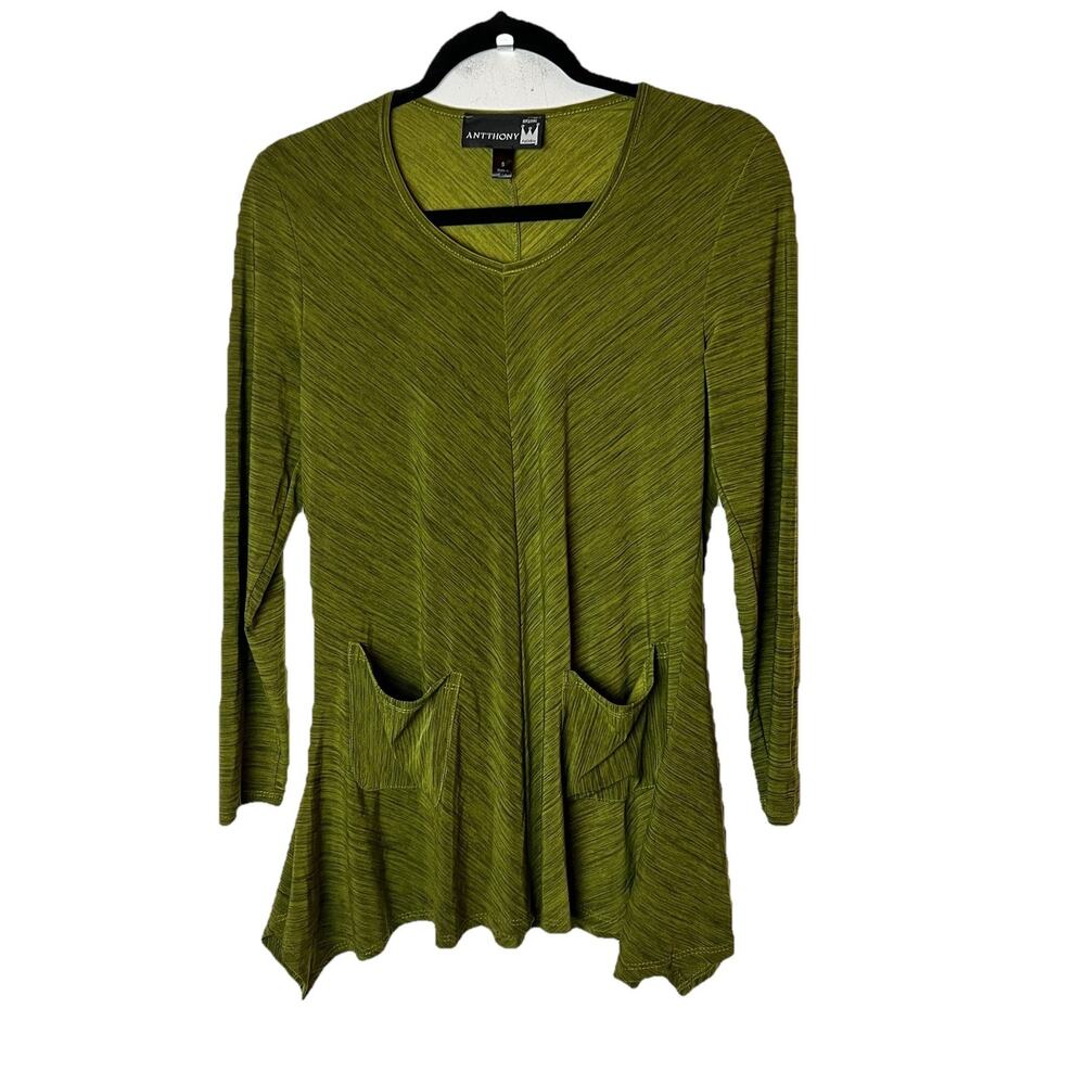 ANTTHONY Originals S Green Handkerchief Hem Tunic Blouse Top Shirt Pockets